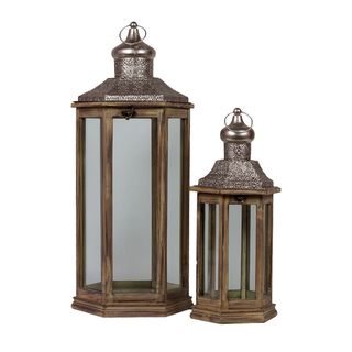 Urban Trends Collection Brown Wooden/ Metal Lantern Set (set Of 2) (BrownBrand Urban Trends CollectionMaterial Wooden/metalModel 40900For decorative purposes onlyDoes not hold waterDimensions8 inches long x 8 inches wide x 12.75 inches high11.5 inches