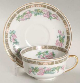 Syracuse Indian Tree Pink (Smooth Edge) Flat Cup & Saucer Set, Fine China Dinner