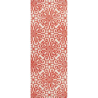 Hand tufted Orangesuzani Rust Red Geometric Medallion Wool Rug (26 X 8)