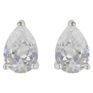 Womens Sterling Silver Stud Earrings Pear Shape Silver/Clear