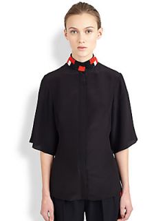 Alexander McQueen Embellished Silk Blouse   Black