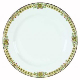 Jean Pouyat Poy7 Dinner Plate, Fine China Dinnerware   Yellow Scroll,Green Leave
