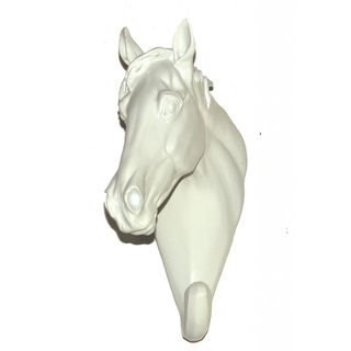 White Set Of 2 Ceramic Horse Head Hook