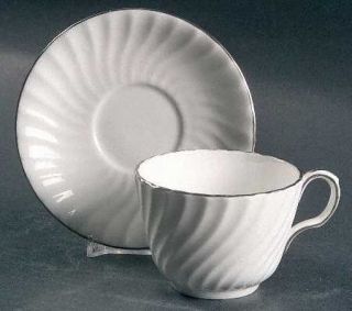 John Aynsley Purity Flat Cup & Saucer Set, Fine China Dinnerware   White, Swirle