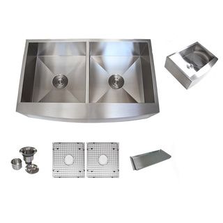 36 inch Stainless Steel Farmhouse Double Bowl Curve Apron Kitchen Sink Combo