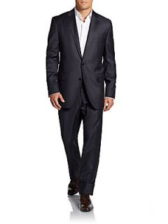 Windowpane Wool Two Button Suit/Slim Fit   Navy