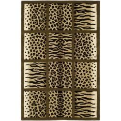 Handmade Soho Jungle Print Beige N. Z. Wool Rug (36 X 56)