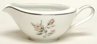 Noritake Margot Creamer, Fine China Dinnerware   Pale Green Ring, Roses, Coupe