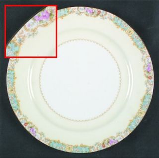 Noritake N954 Dinner Plate, Fine China Dinnerware   Blue & Tan Edge, Floral, Cre