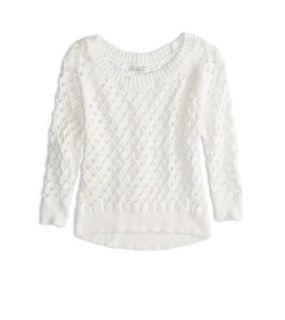 White AE Cropped Open Stitch Sweater, Womens M