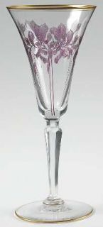 Unknown Crystal Unk7347 Amethyst Water Goblet   Amethyst Etched Floral On Clear,