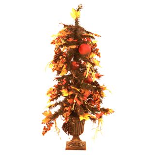 Pre lit Potted Fall Tree (3 Feet Tall) (Multi with clear lights Materials Wire, plastic, foam, cones and artificial leaves Dimensions 3 feet high 91 tips 50 lights  )