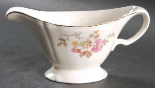 Edwin Knowles Blossom Time Gravy Boat, Fine China Dinnerware   White & Pink Flow
