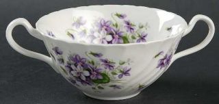 John Aynsley Wild Violets Flat Cream Soup Bowl, Fine China Dinnerware   Violets