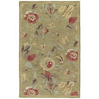 Lawrence Light Olive Floral Hand tufted Wool Rug (50 X 79)