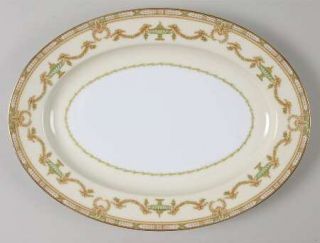 Noritake Lorento 11 Oval Serving Platter, Fine China Dinnerware   Green,Tan Urn
