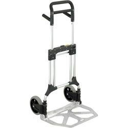 Safco Stow away Foldable Heavy duty Aluminum Hand truck With Toe Plate (8 inches in diameter Solid rubber wheelsWeight 500 pounds Finished dimensions 23 inches wide x 3 24 inches deep x 39.5 50 inches high Finished product weight 23 pounds  AluminumToe