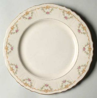 Syracuse Wardell Large Dinner Plate, Fine China Dinnerware   Tan Scrolls,Pink Ro