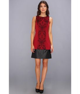 Vince Camuto S/L Ponte Dress w/ Lace Front Faux Leather Hem Womens Dress (Red)