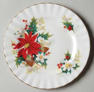 Royal Albert Poinsettia Bread & Butter Plate, Fine China Dinnerware   Red & Whit