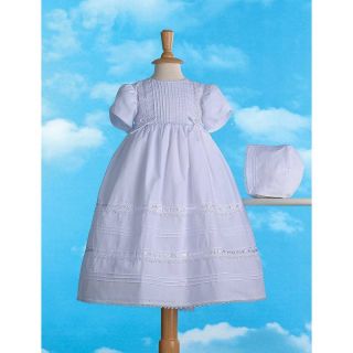 Haddad Bros Inc Vanessa Cotton Tucked Christening Gown with Venise Trim and