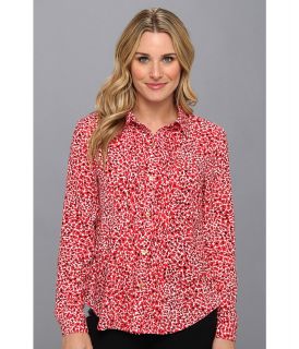 Jones New York L/S Button Up Blouse Womens Long Sleeve Button Up (Red)