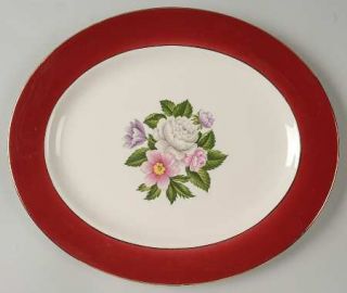 Homer Laughlin  Margaret Rose Maroon 13 Oval Serving Platter, Fine China Dinner