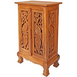 Hand carved Birds Storage Cabinet/ End Table