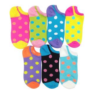 7 pk. Polka Dot No Show Socks, Multi Dots, Womens