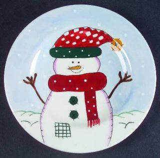 Cooks Bazaar Snowman Accent Salad Plate, Fine China Dinnerware   Plaid Rim,Snow