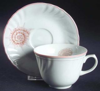 Fitz & Floyd Coquille Flat Cup & Saucer Set, Fine China Dinnerware   Peach Shell