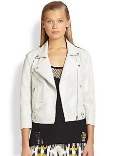 Rebecca Minkoff West Perforated Leather Moto Jacket   Chalk