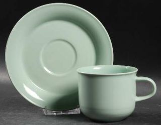 Nancy Calhoun Solid Color Seafoam Green Flat Cup & Saucer Set, Fine China Dinner