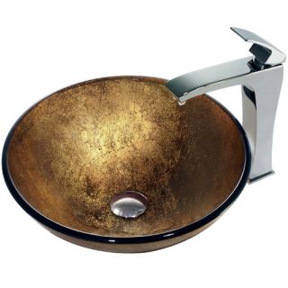 Vigo Industries VGT140 Bathroom Sink, Liquid Gold Glass Vessel Sink amp; Faucet Set Chrome