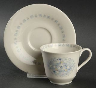 Royal Doulton Crawford Flat Cup & Saucer Set, Fine China Dinnerware   Blue/White