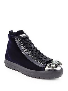 Miu Miu Velvet & Crystal High Top Sneakers   Black Blue