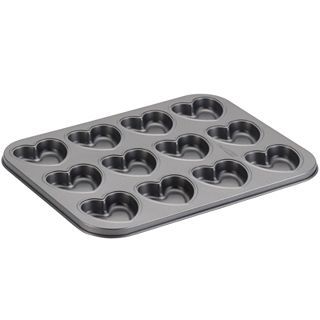 Cake Boss Specialty Bakeware 12 cup Molded Heart Nonstick Cookie Pan, Gray
