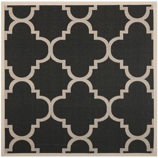 Safavieh Indoor/ Outdoor Courtyard Trellis pattern Black/ Beige Rug (53 Square)
