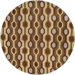 Hand tufted Brown Contemporary Breaux Wool Geometric Rug (8 Round)