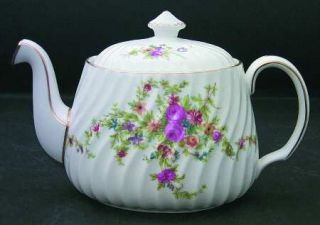Minton Lorraine #S560 (White Border) Small Teapot & Lid, Fine China Dinnerware  