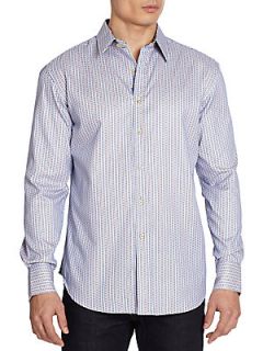 The Pitch Striped Cotton Button Front Shirt   Blue