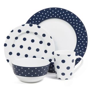 Isaac Mizrahi Dot Luxe Navy Blue 16 piece Dinnerware Set