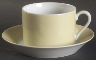Fitz & Floyd La Ronde Yellow Flat Cup & Saucer Set, Fine China Dinnerware   Whit