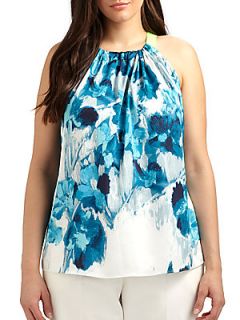 Abstract Floral Print Top   Blue