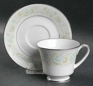 Noritake Paula Footed Cup & Saucer Set, Fine China Dinnerware   Green&Mustard Fl