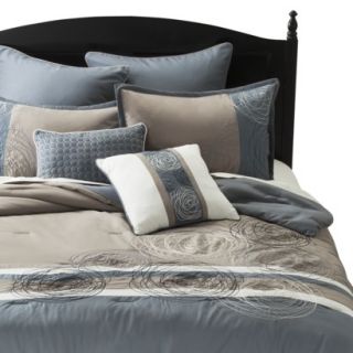 Circle Embroidered 8 Piece Bedding Set Turner   Blue/Grey (Queen)