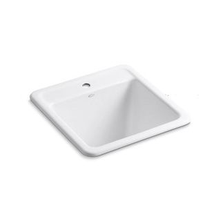 Kohler Park Falls White Top mount Cast Iron 1 hole Utility Sink (Cast ironExterior Dimensions 13.625 inches high x 21 inches wide x 22 inches longModel Number K 6606 021 inch minimum base cabinet widthSingle bowl12 1/2 inch depth provides generous work 