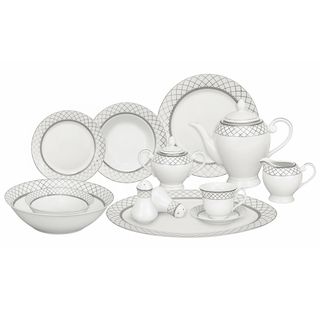 Silver Accent Porcelain Dinnerware Set (57 piece)