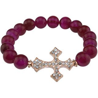 NATE & ETAN Pink Agate & Metal Cross Stretch Bracelet, Womens