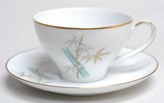 Noritake Oriental Flat Cup & Saucer Set, Fine China Dinnerware   1 Green & 1gold